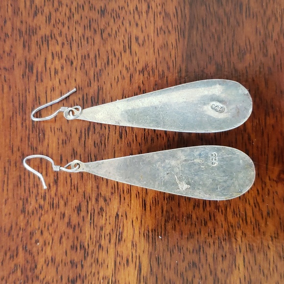 VINTAGE Sterling Silver Enamel Teardrop Earrings • Modernist Dangle - Picture 5 of 11